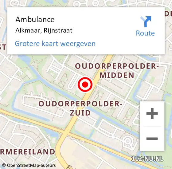 Locatie op kaart van de 112 melding: Ambulance Alkmaar, Rijnstraat op 13 juni 2024 19:33