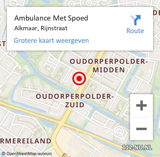 Locatie op kaart van de 112 melding: Ambulance Met Spoed Naar Alkmaar, Rijnstraat op 13 juni 2024 19:33