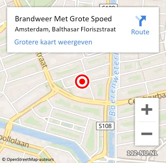 Locatie op kaart van de 112 melding: Brandweer Met Grote Spoed Naar Amsterdam, Balthasar Floriszstraat op 13 juni 2024 19:39