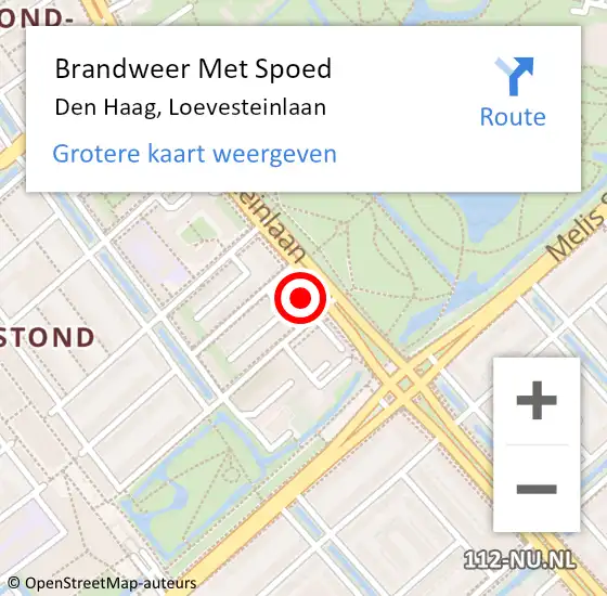 Locatie op kaart van de 112 melding: Brandweer Met Spoed Naar Den Haag, Loevesteinlaan op 13 juni 2024 19:51