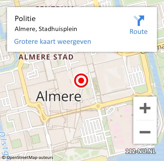 Locatie op kaart van de 112 melding: Politie Almere, Stadhuisplein op 13 juni 2024 20:04