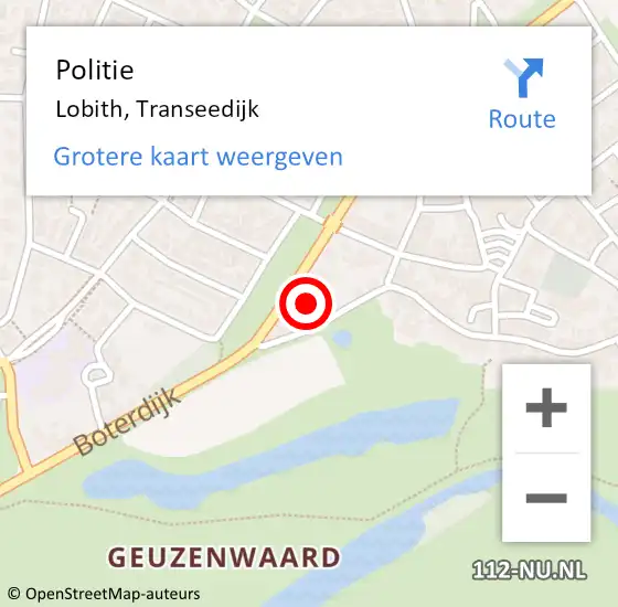 Locatie op kaart van de 112 melding: Politie Lobith, Transeedijk op 13 juni 2024 20:15