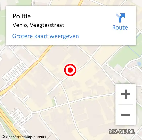 Locatie op kaart van de 112 melding: Politie Venlo, Veegtesstraat op 13 juni 2024 20:21