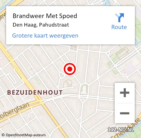 Locatie op kaart van de 112 melding: Brandweer Met Spoed Naar Den Haag, Pahudstraat op 13 juni 2024 20:35