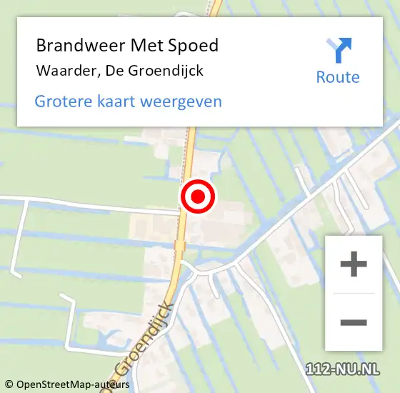 Locatie op kaart van de 112 melding: Brandweer Met Spoed Naar Waarder, De Groendijck op 13 juni 2024 20:46