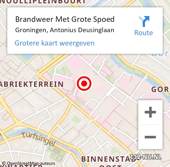 Locatie op kaart van de 112 melding: Brandweer Met Grote Spoed Naar Groningen, Antonius Deusinglaan op 13 juni 2024 20:58