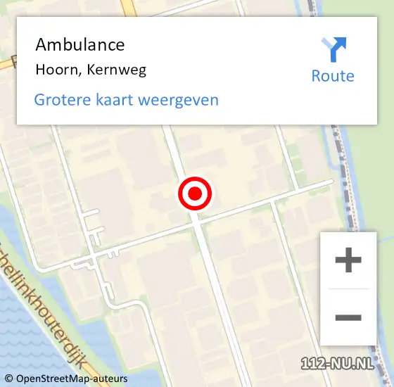 Locatie op kaart van de 112 melding: Ambulance Hoorn, Kernweg op 13 juni 2024 21:13