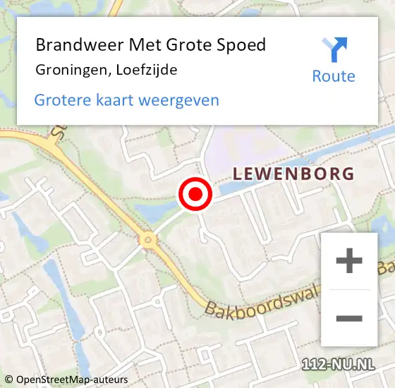 Locatie op kaart van de 112 melding: Brandweer Met Grote Spoed Naar Groningen, Loefzijde op 13 juni 2024 21:22