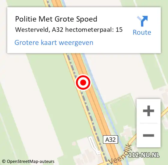 Locatie op kaart van de 112 melding: Politie Met Grote Spoed Naar Meppel, A32 hectometerpaal: 15 op 13 juni 2024 21:56