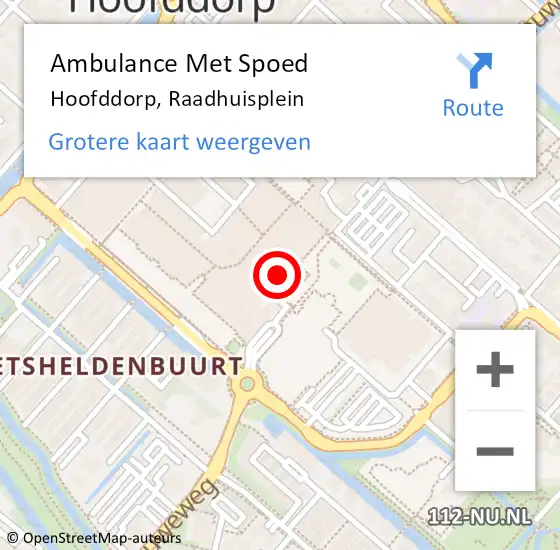 Locatie op kaart van de 112 melding: Ambulance Met Spoed Naar Hoofddorp, Raadhuisplein op 13 juni 2024 21:58