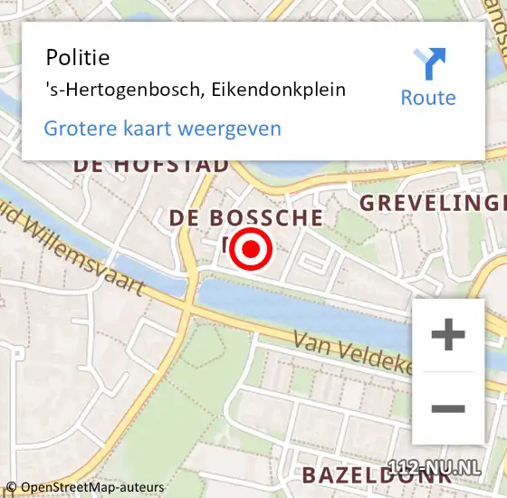 Locatie op kaart van de 112 melding: Politie 's-Hertogenbosch, Eikendonkplein op 13 juni 2024 22:32