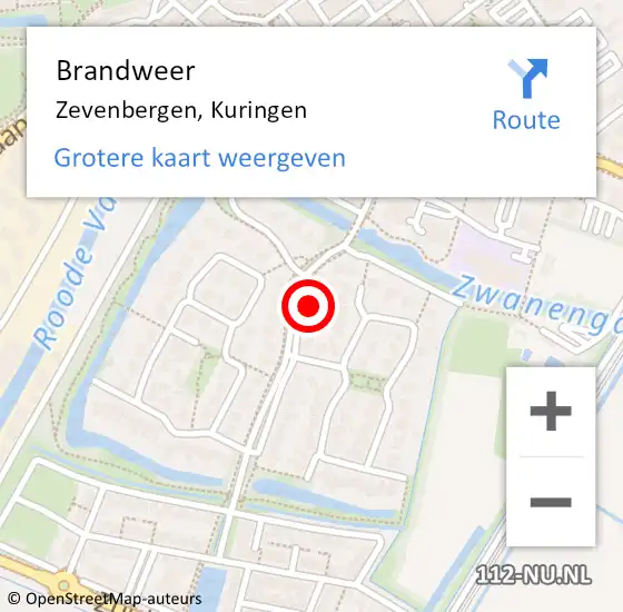 Locatie op kaart van de 112 melding: Brandweer Zevenbergen, Kuringen op 13 juni 2024 22:40