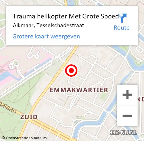Locatie op kaart van de 112 melding: Trauma helikopter Met Grote Spoed Naar Alkmaar, Tesselschadestraat op 13 juni 2024 22:58