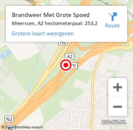 Locatie op kaart van de 112 melding: Brandweer Met Grote Spoed Naar Meerssen, A2 hectometerpaal: 253,2 op 13 juni 2024 23:41