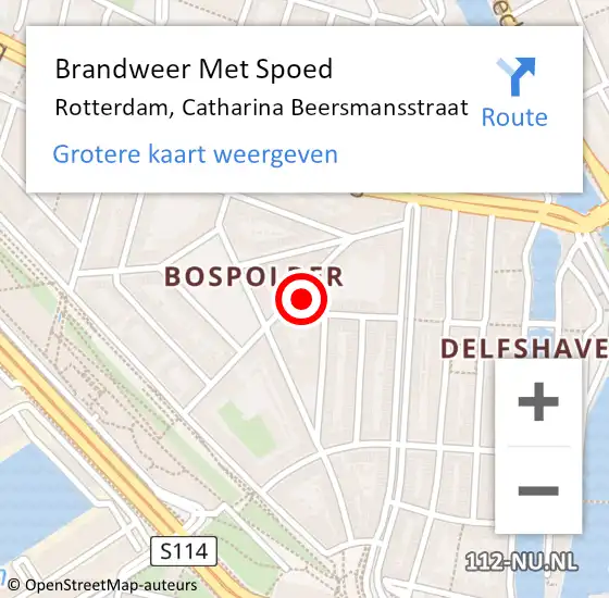 Locatie op kaart van de 112 melding: Brandweer Met Spoed Naar Rotterdam, Catharina Beersmansstraat op 14 juni 2024 00:14