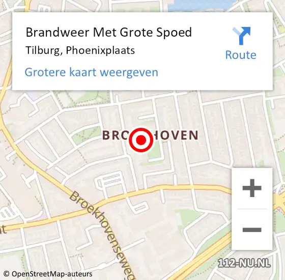 Locatie op kaart van de 112 melding: Brandweer Met Grote Spoed Naar Tilburg, Phoenixplaats op 14 juni 2024 00:42