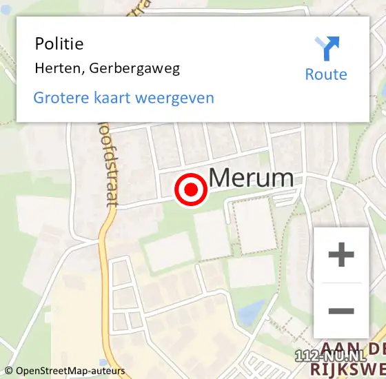Locatie op kaart van de 112 melding: Politie Herten, Gerbergaweg op 14 juni 2024 00:57
