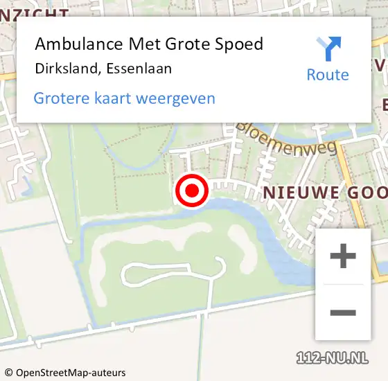 Locatie op kaart van de 112 melding: Ambulance Met Grote Spoed Naar Dirksland, Essenlaan op 14 juni 2024 01:02