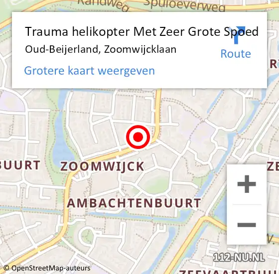 Locatie op kaart van de 112 melding: Trauma helikopter Met Zeer Grote Spoed Naar Oud-Beijerland, Zoomwijcklaan op 14 juni 2024 01:13