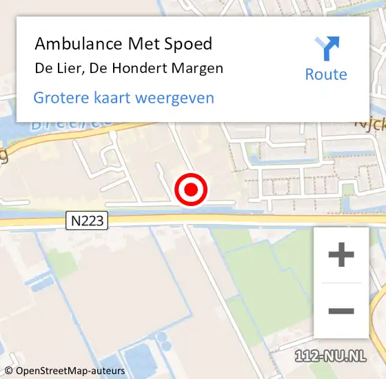 Locatie op kaart van de 112 melding: Ambulance Met Spoed Naar De Lier, De Hondert Margen op 14 juni 2024 01:25