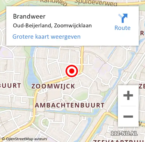 Locatie op kaart van de 112 melding: Brandweer Oud-Beijerland, Zoomwijcklaan op 14 juni 2024 01:40