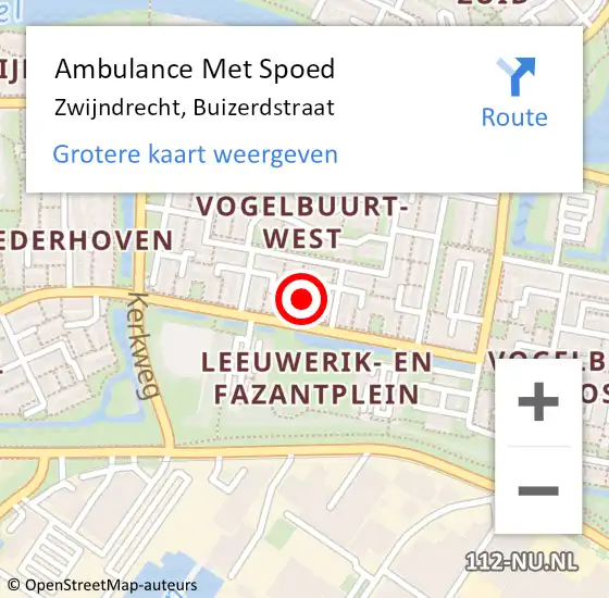 Locatie op kaart van de 112 melding: Ambulance Met Spoed Naar Zwijndrecht, Buizerdstraat op 14 juni 2024 01:43