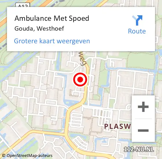 Locatie op kaart van de 112 melding: Ambulance Met Spoed Naar Gouda, Westhoef op 14 juni 2024 02:12