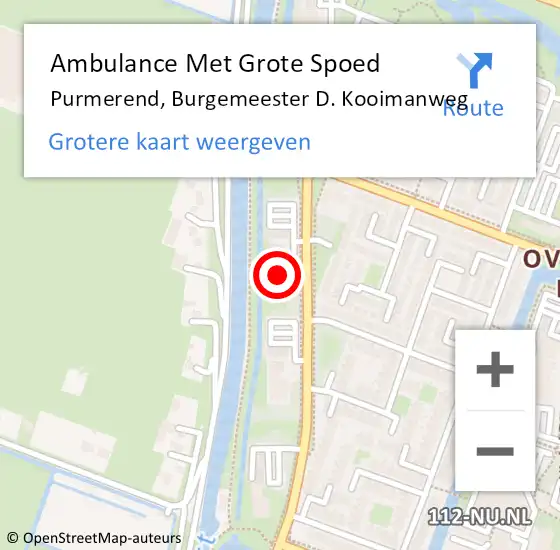 Locatie op kaart van de 112 melding: Ambulance Met Grote Spoed Naar Purmerend, Burgemeester D. Kooimanweg op 14 juni 2024 02:30