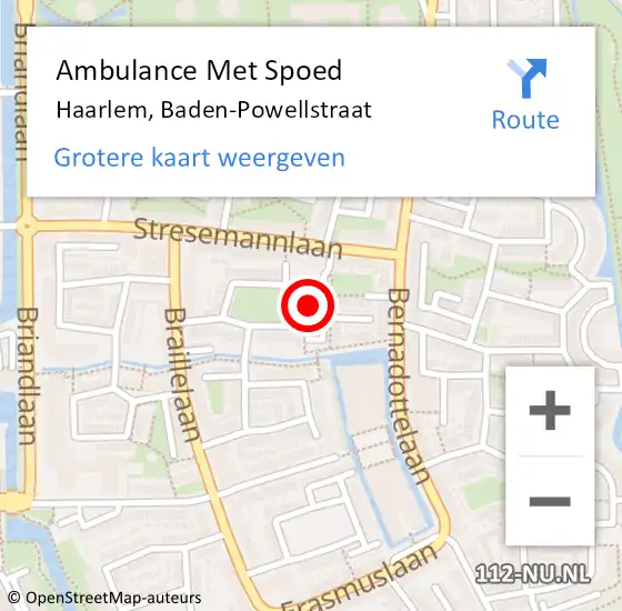 Locatie op kaart van de 112 melding: Ambulance Met Spoed Naar Haarlem, Baden-Powellstraat op 14 juni 2024 02:35