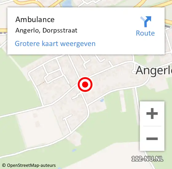 Locatie op kaart van de 112 melding: Ambulance Angerlo, Dorpsstraat op 9 oktober 2014 12:13