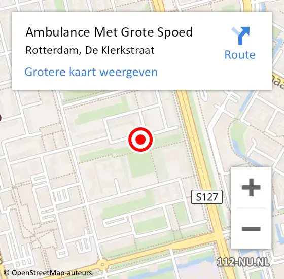 Locatie op kaart van de 112 melding: Ambulance Met Grote Spoed Naar Rotterdam, De Klerkstraat op 14 juni 2024 02:52