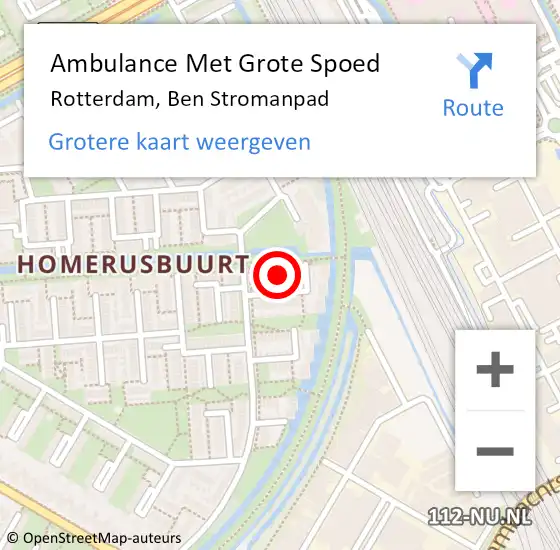 Locatie op kaart van de 112 melding: Ambulance Met Grote Spoed Naar Rotterdam, Ben Stromanpad op 14 juni 2024 04:07