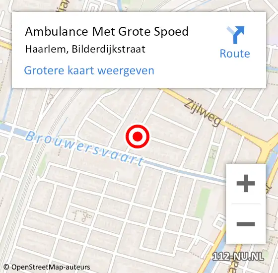 Locatie op kaart van de 112 melding: Ambulance Met Grote Spoed Naar Haarlem, Bilderdijkstraat op 14 juni 2024 04:26