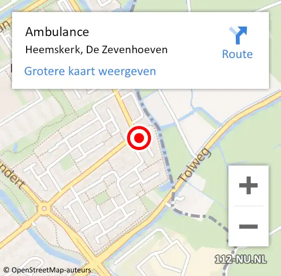 Locatie op kaart van de 112 melding: Ambulance Heemskerk, De Zevenhoeven op 14 juni 2024 04:56