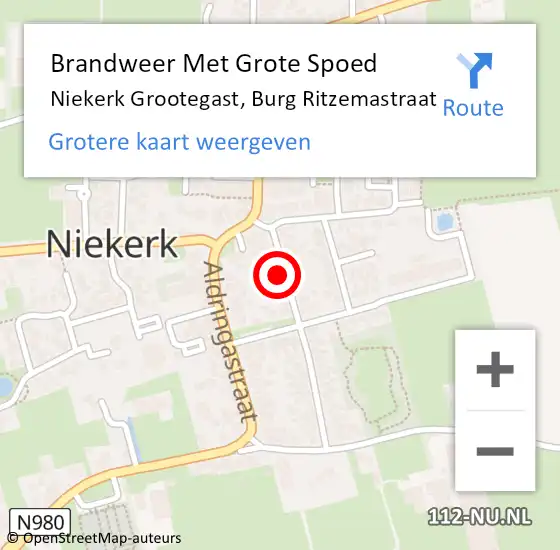 Locatie op kaart van de 112 melding: Brandweer Met Grote Spoed Naar Niekerk Grootegast, Burg Ritzemastraat op 9 oktober 2014 12:19