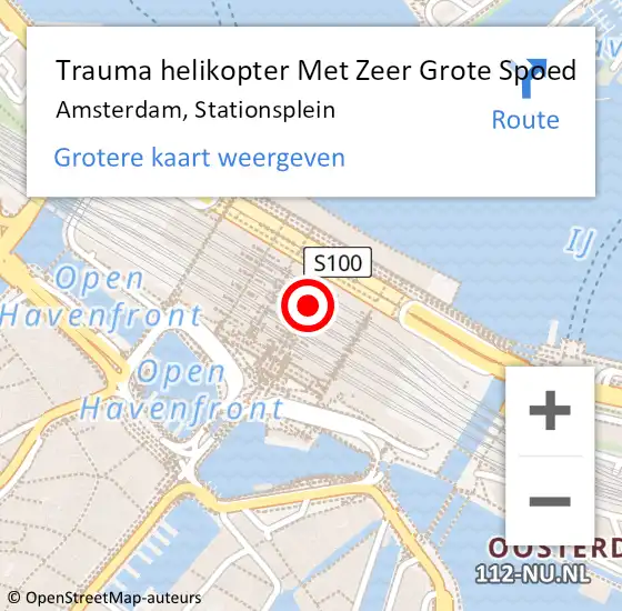 Locatie op kaart van de 112 melding: Trauma helikopter Met Zeer Grote Spoed Naar Amsterdam, Stationsplein op 14 juni 2024 05:01