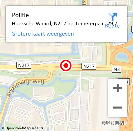 Locatie op kaart van de 112 melding: Politie Hoeksche Waard, N217 hectometerpaal: 29,7 op 14 juni 2024 05:13
