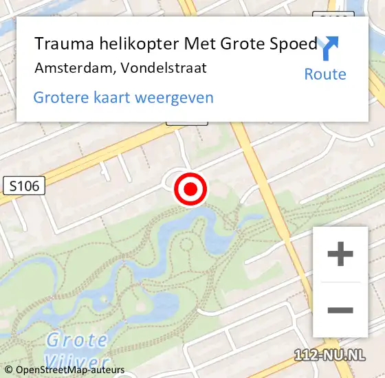 Locatie op kaart van de 112 melding: Trauma helikopter Met Grote Spoed Naar Amsterdam, Vondelstraat op 14 juni 2024 05:34