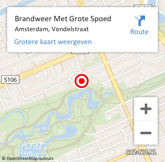 Locatie op kaart van de 112 melding: Brandweer Met Grote Spoed Naar Amsterdam, Vondelstraat op 14 juni 2024 05:41
