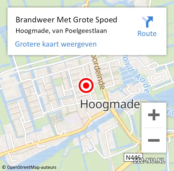 Locatie op kaart van de 112 melding: Brandweer Met Grote Spoed Naar Hoogmade, van Poelgeestlaan op 14 juni 2024 05:42