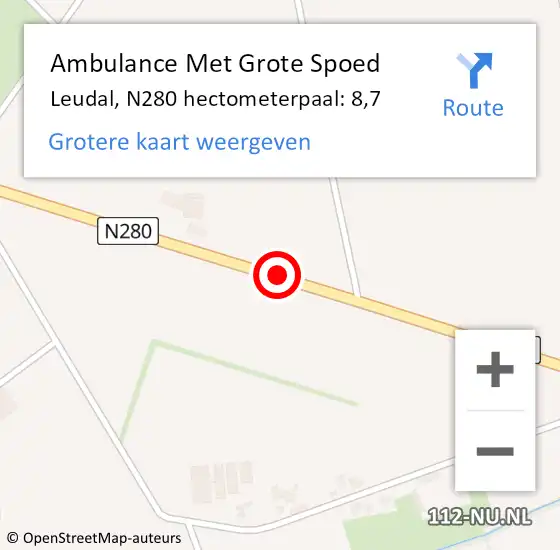 Locatie op kaart van de 112 melding: Ambulance Met Grote Spoed Naar Leudal, N280 hectometerpaal: 8,7 op 14 juni 2024 06:10