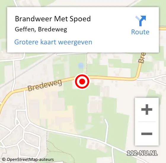 Locatie op kaart van de 112 melding: Brandweer Met Spoed Naar Geffen, Bredeweg op 14 juni 2024 06:17