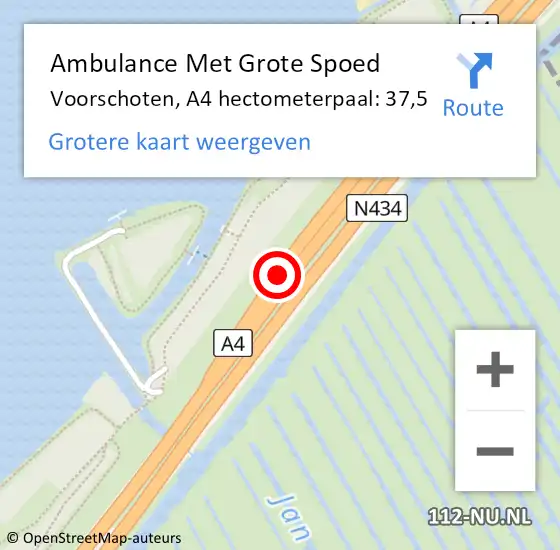 Locatie op kaart van de 112 melding: Ambulance Met Grote Spoed Naar Voorschoten, A4 hectometerpaal: 37,5 op 14 juni 2024 06:29