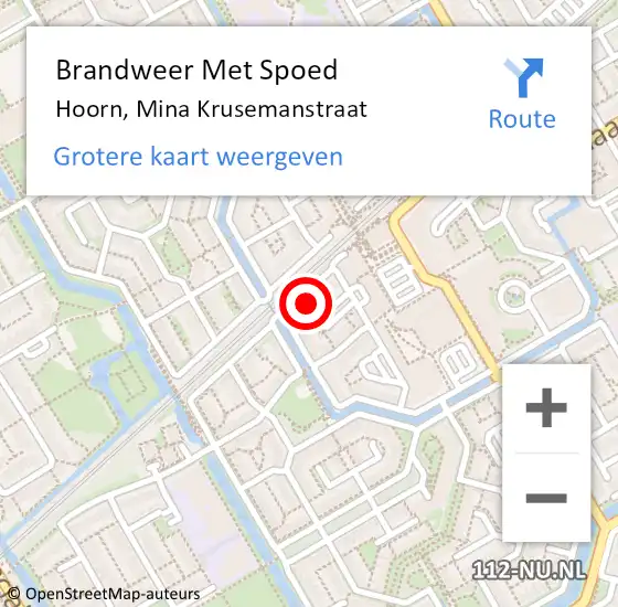 Locatie op kaart van de 112 melding: Brandweer Met Spoed Naar Hoorn, Mina Krusemanstraat op 14 juni 2024 06:46