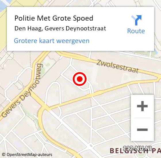 Locatie op kaart van de 112 melding: Politie Met Grote Spoed Naar Den Haag, Gevers Deynootstraat op 14 juni 2024 06:50