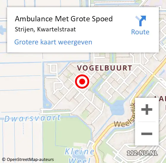 Locatie op kaart van de 112 melding: Ambulance Met Grote Spoed Naar Strijen, Kwartelstraat op 14 juni 2024 06:53