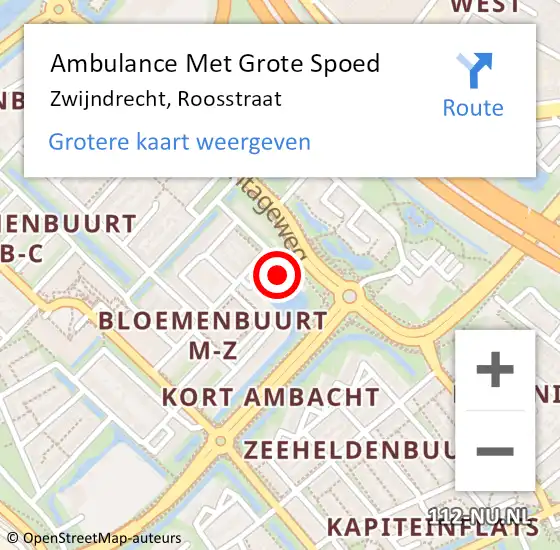 Locatie op kaart van de 112 melding: Ambulance Met Grote Spoed Naar Zwijndrecht, Roosstraat op 14 juni 2024 07:06