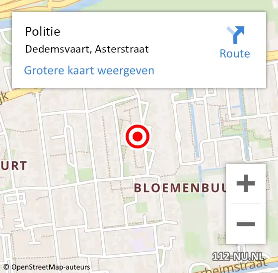 Locatie op kaart van de 112 melding: Politie Dedemsvaart, Asterstraat op 14 juni 2024 07:53