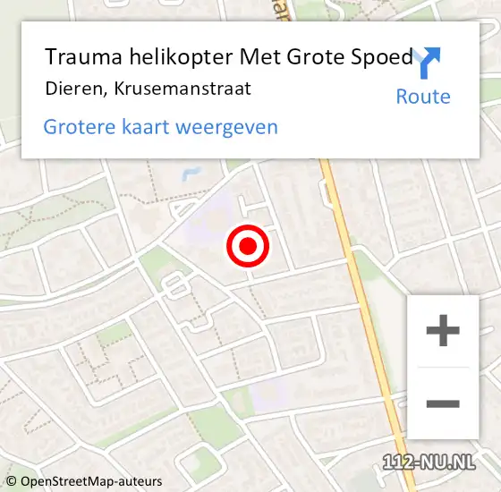 Locatie op kaart van de 112 melding: Trauma helikopter Met Grote Spoed Naar Dieren, Krusemanstraat op 14 juni 2024 08:02