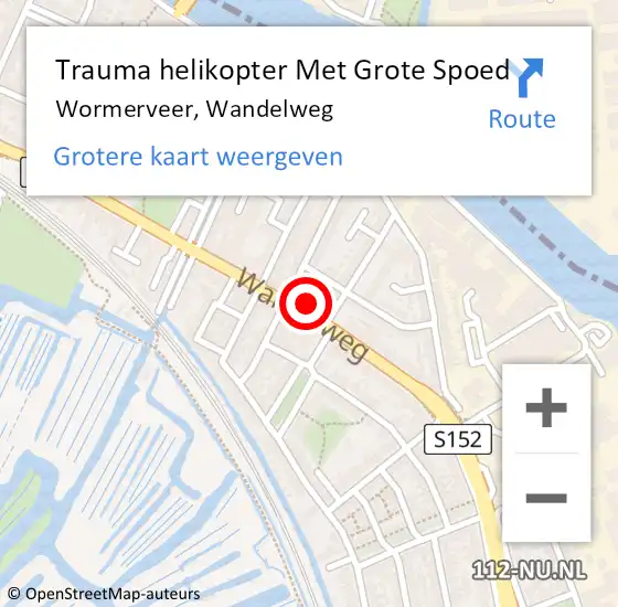 Locatie op kaart van de 112 melding: Trauma helikopter Met Grote Spoed Naar Wormerveer, Wandelweg op 14 juni 2024 08:20